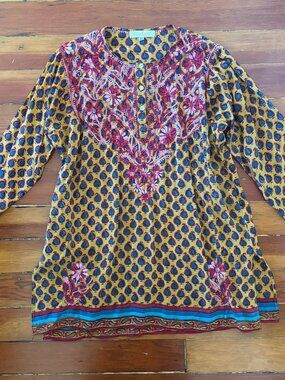 Silk Embroidered Paisley Kurta/Kurti/Tunic/Mini Dress Made in India